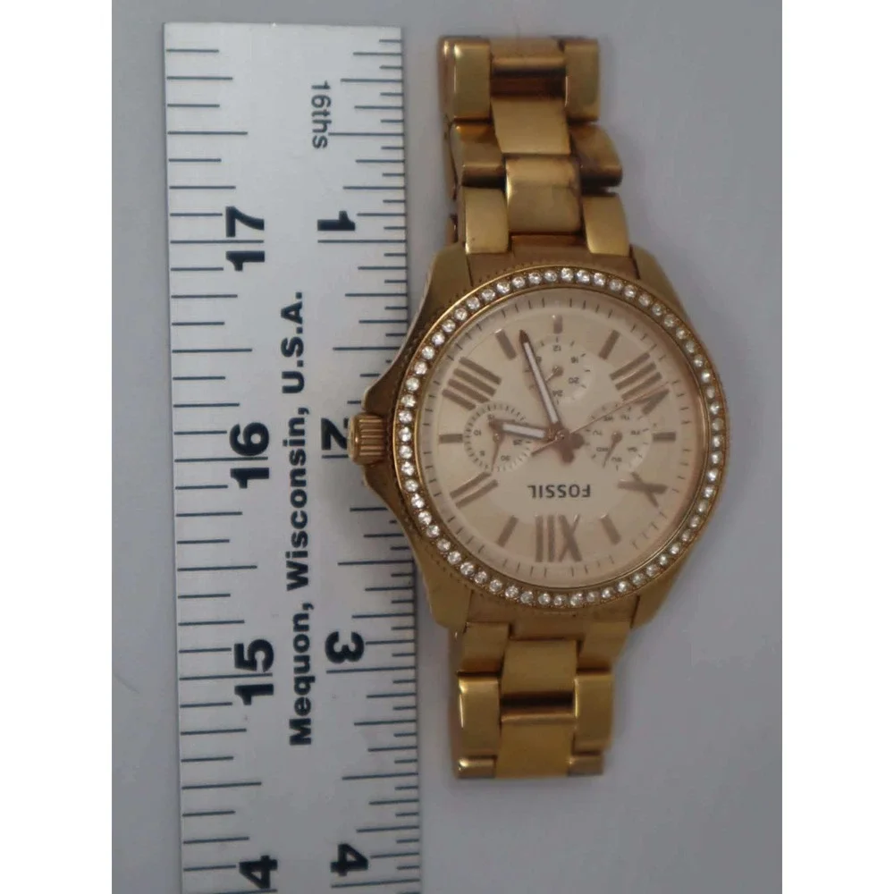 Rose Gold Riley Watch Fossil Womens Crystal Bezel Chronograph AM4483